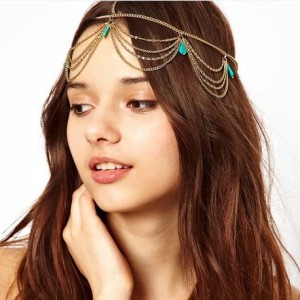 Fashion-Statement-Bohemia-Ethnic-Hair-Jewelry-Gold-Plated-Tassel-Turquoise-Women-Hairband-Free-Shipping